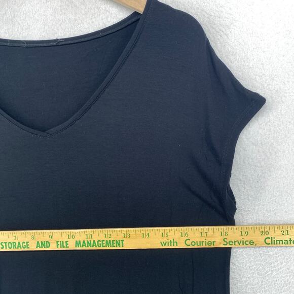 EILEEN FISHER Dress S Stretch Viscose Jersey Tunic V-Neck Cap Sleeve Black - Picture 4 of 6